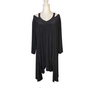 Sympli Matrix Cold Shoulder Layered Drape Tunic Top Black Size 2XL Langenlook